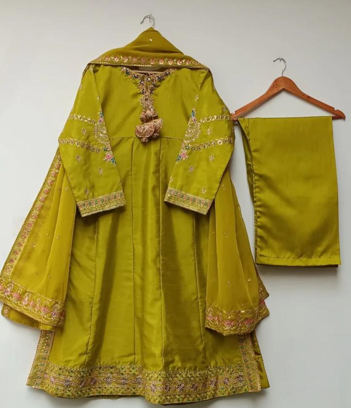 3PC, A-Panel Shirt, Trouser, Chiffon Dupatta