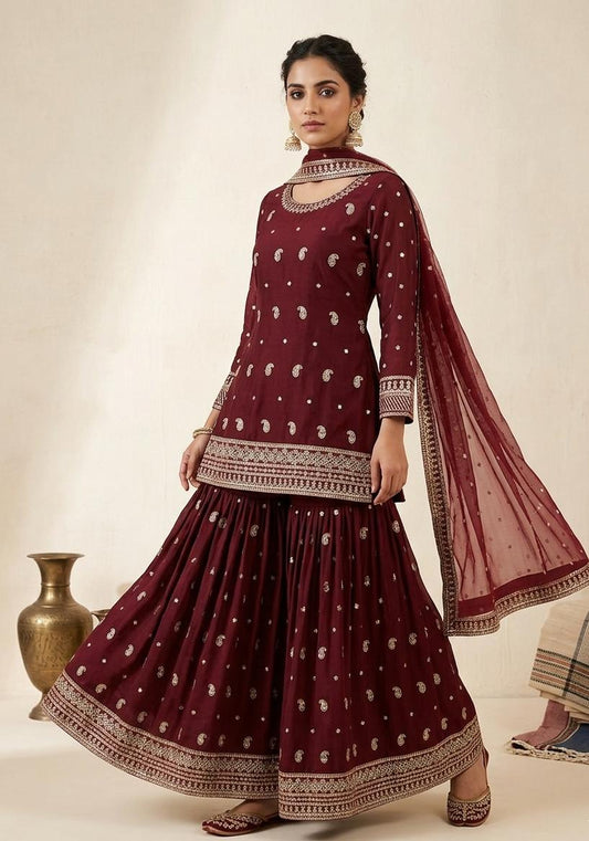 3Pc, Shirt, Gharara, Organza Dupatta