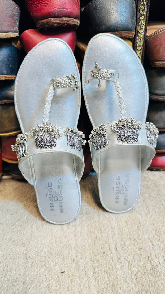 Chandni Silver Kolhapuri Slides | Neeham by AD